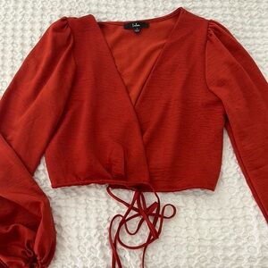 Lulus Burnt Orange Tie Front Long sleeve Crop Top- Size S
